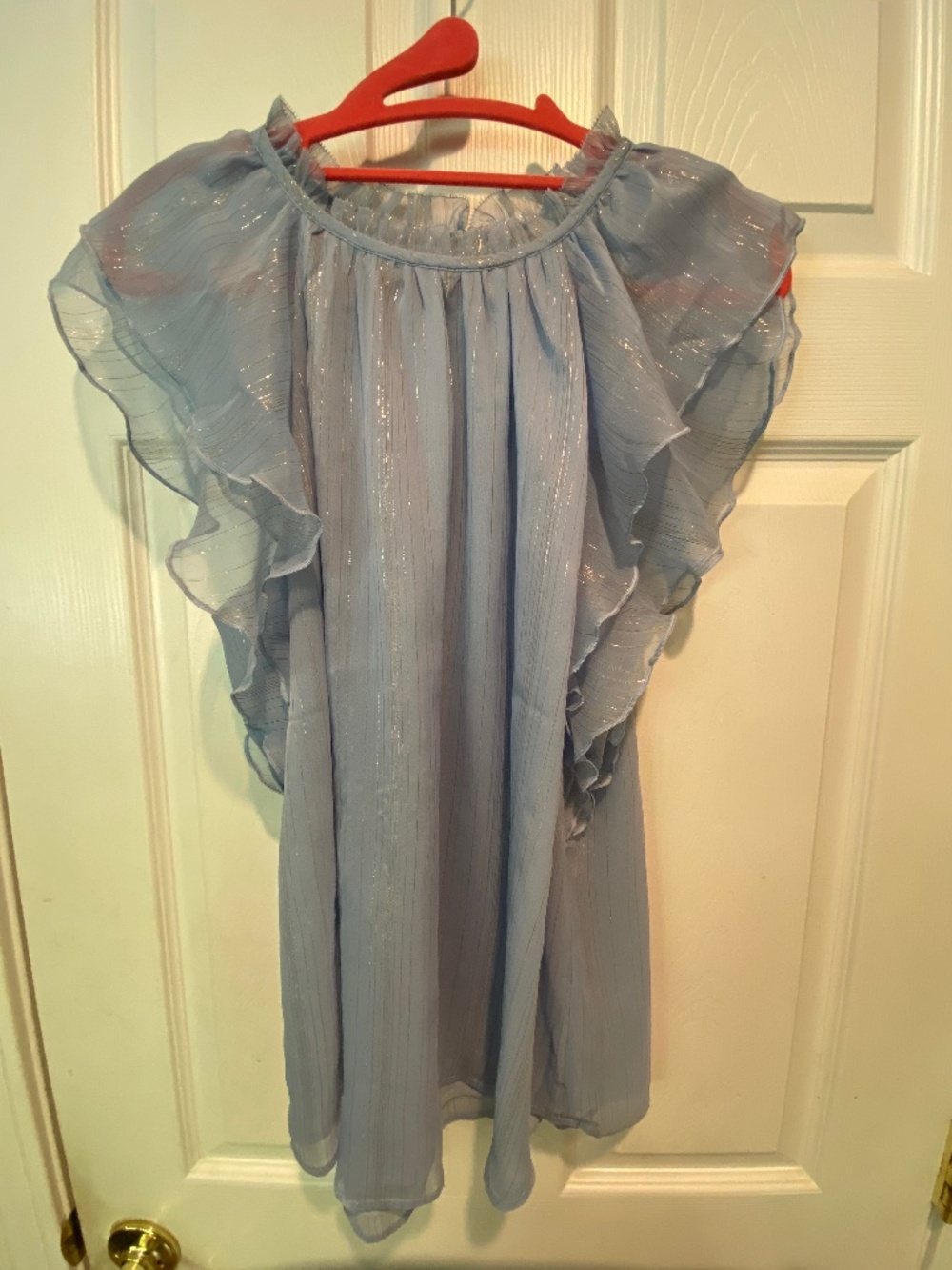 LOFT M Metallic Thread Pale Blue Floaty Top